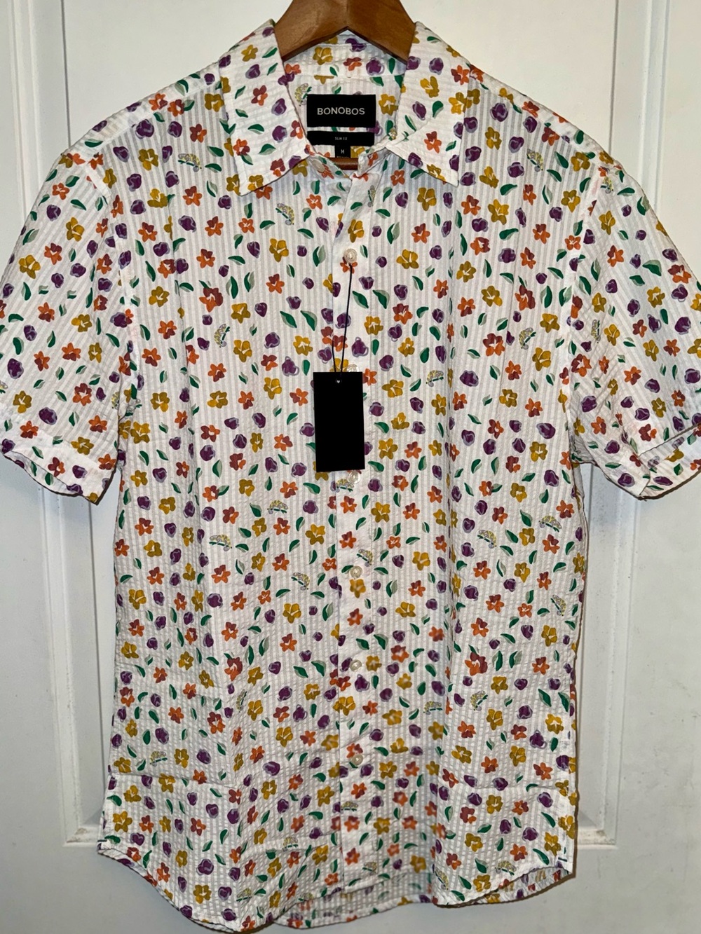 Bonobos NWT Riviera Short-Sleeve White Chameleon Seersucker Shirt - Slim Fit